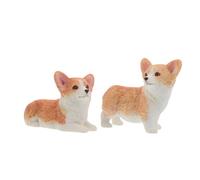 ROMISBABA 2pcs Mini Resin Corgi Figurines Set, Yellow-White Standing and Lying Puppy Figures, Cute Mini Dog Statues for Car Decoration, Desktop Ornament, Shelf Display