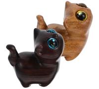 ROMISBABA 2Pcs Miniature Wooden Cat Figurines Set, Hand-Carved Green Sandalwood and Blackwood Cat Sculptures, Retro Desktop Adornments for Home Décor and Collectible