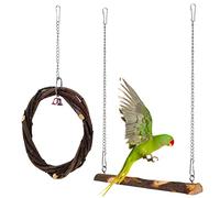 ROMISBABA 2pcs Natural Wooden Bird Swing Toy Hanging Perch for Small Birds Like Parrots Parakeets Cockatiels Promotes Intelligence Balance and Foot Exercise