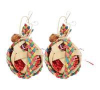 ROMISBABA 2Pcs Parrot Chewing Hanging Bird Plaything Small Cage for Parrots and Small Birds with Natural Bark Beads, Sturdy Pet Supplies for Birdcage Enrichment