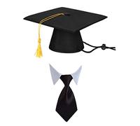 ROMISBABA 2pcs Pet Graduation Collar Set with Black Doctor Hat and Tie Soft Breathable Material Dogs and Cats Adorable Party Supplies for Birthday Halloween and Daily Wear