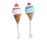 ROMISBABA 2pcs Pet Squeak Plush Ice Cream Cone Design Bite Resistant Dog Chew Plaything for Puppies and Dogs Blue and Pink Soft Interactive Pet