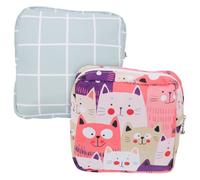 ROMISBABA 2pcs Portable Cotton Sanitary Napkin Storage Bags with Zipper Menstrual Pad Pouches for Women Cute Blue Plaid Pink Cat Design Privacy Protection for School and Outdoor Use