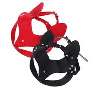 ROMISBABA 2pcs Punk Faux Leather Cat Ear Mask Halloween Half Face Mask with Fox Animal Design Black Red for Cosplay Party Masquerade Adult Fit
