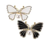ROMISBABA 2pcs Rhinestone Butterfly Brooch with Enamel Pearls and Crystal Lapel Pins for Women and Men Elegant Animal Theme Jewelry for Weddings Parties and Daily Wear Black White Brooch