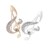 ROMISBABA 2pcs Rhinestone Music Note Brooch Pin for Women Alloy Elegant Lapel Pins in Silver Gold Fashionable Musical Charm for Suit Dress Scarf Decoration Accessory with Sparkling Detail