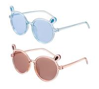 ROMISBABA 2pcs round Frame Sunglasses with Creative Bear's Ear Design, UV Protection, PC Material, for Summer Parties, Fashionable and Versatile Eye Shades