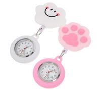 ROMISBABA 2pcs Silicone Nurse Pocket Watches with Stretchable Clip Lightweight Hanging Fob Watches for Medical Staff Cute White Cloud Pink Cat Paw Design Practical and Easy to Carry