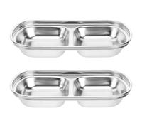 ROMISBABA 2pcs Stainless Steel Sauce Plates Dual Compartment Condiment Dishes Appetizer Bowls Eco-Friendly for Sauces Snacks and Fruits