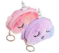 ROMISBABA 2Pcs Unicorn Plush Coin Purses Cute Cartoon Zipper for Soft Plush Material Change Bags for Coins Cards Lipstick Women