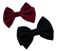 ROMISBABA 2pcs Vintage Velvet Bowknot Hair Barrettes Set Large Fabric Bow Spring Clips for Women Burgundy Black French Barrette Hair Accessories and Teen Styling