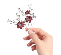 ROMISBABA 2Pcs Wine Red U-Shaped Wedding Hairpins Handmade Beaded Bridal Hair Accessories Flower Hair Clips for Bride Wedding Ceremony
