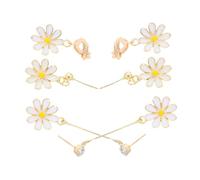 ROMISBABA 3pairs Daisy Flower Dangle Earrings Studs and Clips Hypoallergenic Jewelry for Women for Weddings Daily Wear and Special Occasions