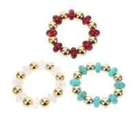 ROMISBABA 3pcs Adjustable Acrylic Beaded Bracelets for Women Elastic Geometric Stackable Summer Beach Jewelry in Burgundy White Green Comfortable Layered Chic Bracelet Stack