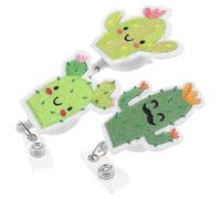 ROMISBABA 3Pcs Cute Cactus Retractable Badge Holder Set Portable Badge Clip for Nurses Security Staff and Employees Lightweight and Design for Keychain and Id Organization