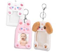 ROMISBABA 3pcs Cute Plush Animal Keychain Card Holder Photo Id Badge Protector Soft Keyring for Easy Display of Cherished Memories Portable Keychain Accessory