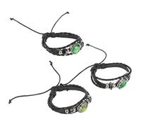 ROMISBABA 3pcs Handmade Four Leaf Clover Leather Bracelets for Women Braided Wristbands with Closure Black Gothic Style Wrist Chains for Daily and Party Wear