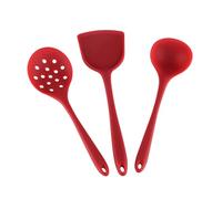 ROMISBABA 3pcs Heat-Resistant Silicone Kitchen Utensil Set Non-Stick Cooking Tools with Colander Spoon Turner Soup Ladle for Versatile Home Cookware in Red