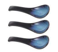 ROMISBABA 3pcs Japanese Ceramic Spoon Asian Ceramic Soup Spoons Japanese-Style Dinner Ramen Soup Style Retro Blue