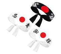 ROMISBABA 3pcs Japanese Samurai Warrior Headbands for Tie Back Exercise Headwraps for Karate Sports Sushi Cooking Birthday Party Decorations Themed Costume Accessories