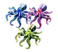 ROMISBABA 3pcs Octopus Metal Wall Art Vibrant Purple Blue Green Coastal Ocean Theme Outdoor Nautical Wall Decor for Garden Patio Bedroom Beach House Accent Sculpture