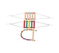 ROMISBABA 3pcs Parrot Cage Set Wooden Hanging Swing Ladder and Perch with Bells Colorful Chewing and Climbing Accessories for Lovebirds and Small Birds Handmade Cage Entertainment