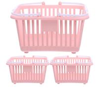 ROMISBABA 3Pcs Plastic Storage Baskets with Handles, Small Desktop Organizer Bins for Bathroom, Shower, Fruit and Vegetable Storage, Portable Pink and White Handheld Baskets