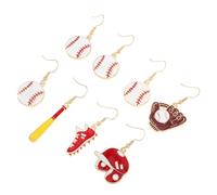ROMISBABA 4 Pair Baseball-theme Earrings: Cute Sports Jewelry With Asymmetrical Hat And Bat Design Present Baseball Party Favor