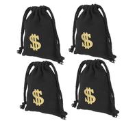 ROMISBABA 4 Pcs Money Bag Canvas Pouches Drawstring Bag with Prevent Losing Items Black Sign Design 7.07x5.11x0.08inch for Party Favors and Birthday Snack Small Storage