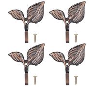 ROMISBABA 4 Sets Leaf Shape Iron Coat Hook with Screws for Wall Hanging | Simple Vintage Cottagecore Accent, Smooth Polished Finish, Entryway and Study Room Organization