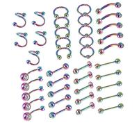 ROMISBABA 40-Piece Stainless Steel Piercing Jewelry Set Rhinestones for Lips Navel Nose Eyebrows and Ears Fashionable Body Adornments for Women