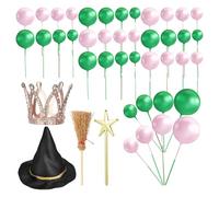 ROMISBABA 44 Pcs Witch Theme Cake Toppers with Crown Broom Star Wand Mini Balls for Halloween Birthday Party Supplies Lightweight and Easy to Use Decorations for Cupcakes and Cakes