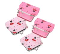 ROMISBABA 4PCS Adorable Cherry PU Wallet Small Coin Purse with Kiss Lock Portable Mini Makeup Pouch for Women and Faux Leather Travel Cosmetic Organizer