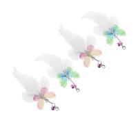 ROMISBABA 4pcs Cat Teaser Replacement Heads with Bell Attachment Feather and Butterfly Style Lightweight Artificial Plume for Indoor Kitten and Cat Play