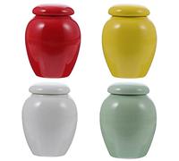 ROMISBABA 4pcs Ceramic Cremation Urns for Human and Pet Ashes, Small Size Storage Jars for Ashes Keepsake, Suitable for Memorial and Funeral Use