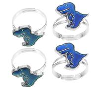 ROMISBABA 4Pcs Dinosaur Mood Rings for Kids Color Changing Emotion Rings Adjustable Open for Boys and Girls Fun for Birthdays and Parties
