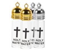 ROMISBABA 4pcs Glass Holy Water Bottles for Baptism with Cross, Large Refillable Christian Holy Water Jars in Silver and Gold, Religious Blessing Bottles for Church and Home Use