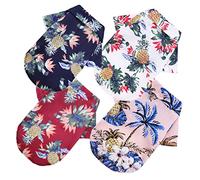 ROMISBABA 4pcs Hawaiian Pet Shirts Summer Blouses Breathable Dog Clothes Pineapple Print l Size Navy Blue White Pink Wine Red for Dogs and Cats Beachwear