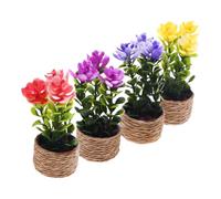 ROMISBABA 4pcs Mini Artificial Aquatic Plants Realistic Tiny Fake Flower Pots for Dollhouse Office Desk Home Decor Portable Low Maintenance Miniature Greenery for Table Centerpiece