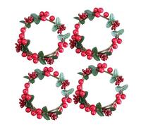 ROMISBABA 4pcs Mini Berry Candle Wreath for Wine Glass and Candle Stand Decoration Artificial Berry Garland Rings to Enhance Table Mantle and Festive Party Ambiance