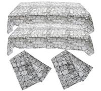 ROMISBABA 4pcs Rectangular Pebble Stone Brick Wall Tablecloth Pe Plastic Table Cover for Party Table Decoration, Medium Size 137x274cm, Suitable for Indoor Outdoor Events