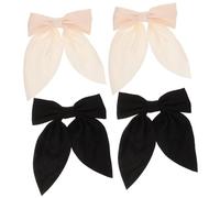 ROMISBABA 4pcs Satin Double-sided Hair Bows Metal Clips for Women and Teens Large Black and Beige Bow Barrette Versatile Ribbon Hair Accessories for Weddings Birthdays Daily Styles