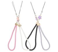 ROMISBABA 4pcs Star Pendant Phone Lanyard Wrist Strap Set, Braided Leather Keychain for Mobile, Camera, Anti-lost Hanging Rope in Black, Pink, Purple, White for Women Random Random Color