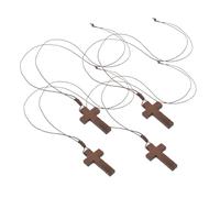 ROMISBABA 4pcs Wooden Cross Necklace Retro Vintage Religious Pendant Lightweight Natural Texture Cord Unisex Jewelry for Men Women Bible Verse Favor Accessory