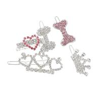 ROMISBABA 5pcs Dog Hair Clips Rhinestone Crown Bone Design Geometric Style White and Pink Pet Hairpins Delicate Dog Headdress Accessories