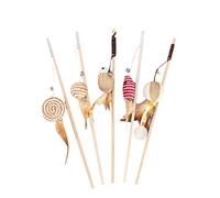 ROMISBABA 5pcs Feather Mouse Cat with Bell Design on Wooden Sticks for Interactive Playing and Training Assorted Colours for Kittens and Indoor Cats