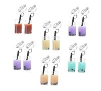 ROMISBABA 6 Pairs Mixed Color Milk Tea Pendant Earrings Creative Women Ear Decor for Parties and Fashion Shows Comfortable Non Pierced Jewelry Durable Stylish Design for Loved Ones
