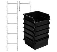 ROMISBABA 6 Sets Plastic Bins with Hooks for Pegboard Storage Slanted Opening Design Small Basket Organiser Bins for Garage and Craft Room with Resistance to Daily Wear and Tear