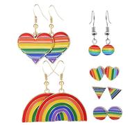 ROMISBABA 6Pairs Rainbow Drop Earrings for Women Pride Jewelry Heart Shaped Rhinestone Dangle Earrings for Valentine's Day and Giving Occasions