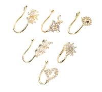 ROMISBABA 6pcs Adjustable Non Piercing Nose Cuff with Micropaved Stones Copper Clip Nose Rings for Men and Women Leaf Star Moon Flower Designs Stylish Fake Jewelry